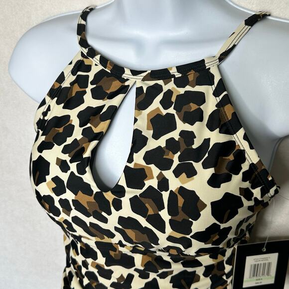NWT Ellen Tracy Animal Print Halter One-Piece Swimsuit w/ Keyhole – Size 8 - Picture 2 of 8